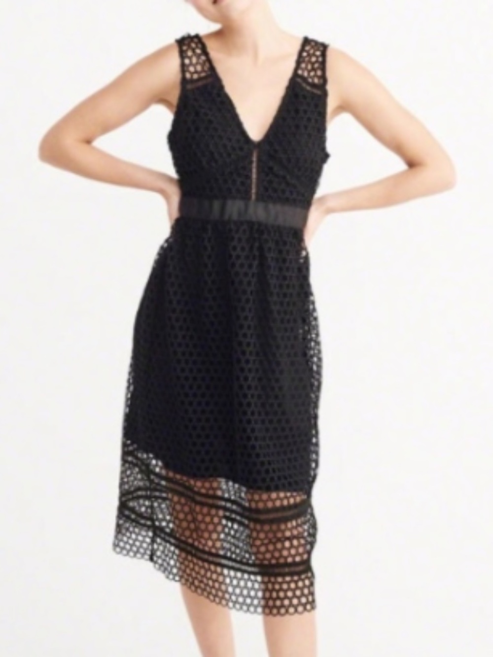 Abercrombie & Fitch Perforated Crochet Lace Midi Classic Dress Black Size Small